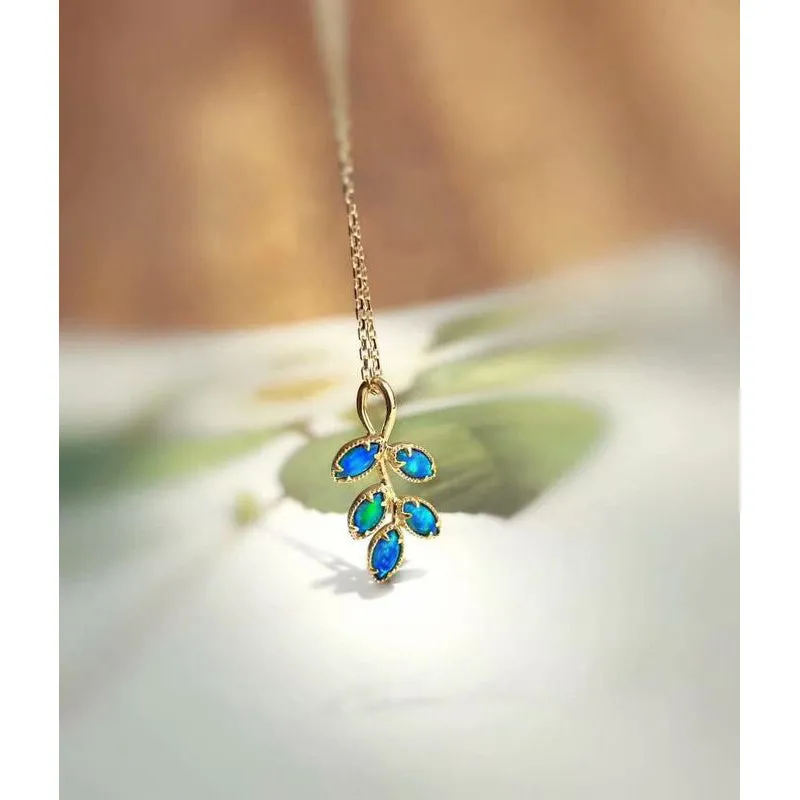 18K Marquise Cut 0.13ct Natural Opal Pendant Necklace 18"