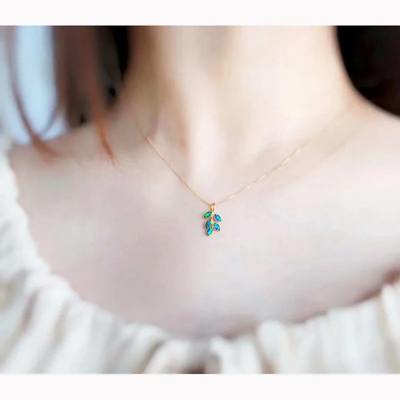 18K Marquise Cut 0.13ct Natural Opal Pendant Necklace 18"