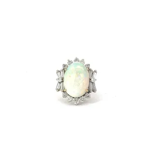 18k Two Toned 6.44ct Opal and 1.50ct F VS2 Round and Baguette total weight of Diamond Vintage Ring