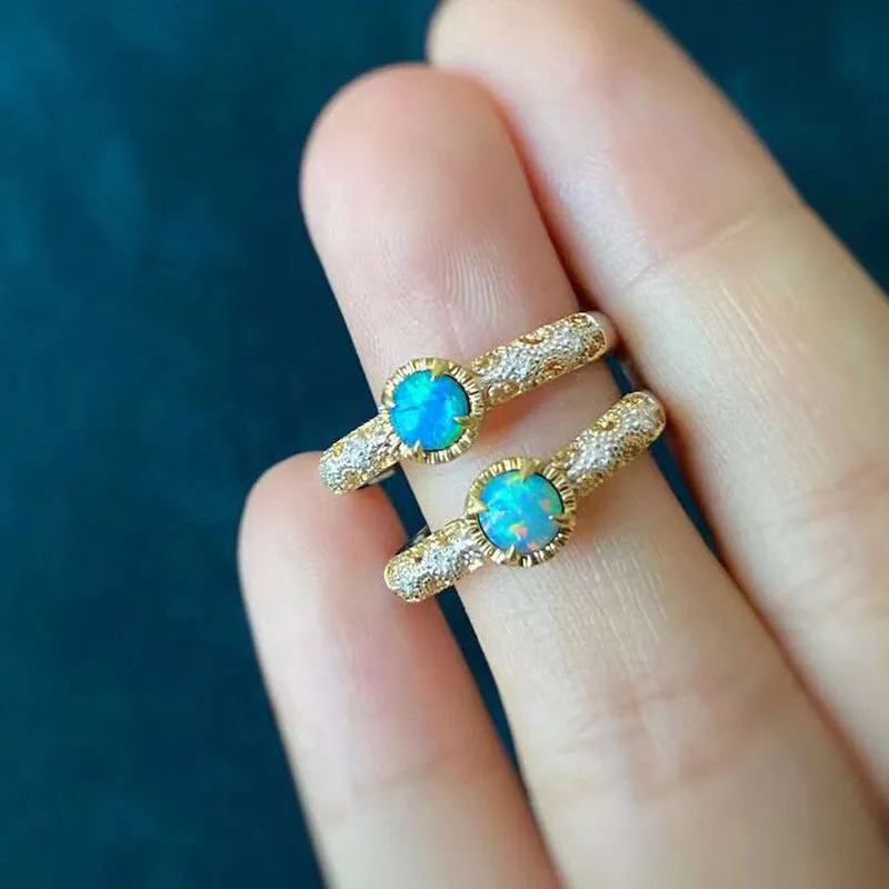 18K White & Gold 0.06ct Natural Opal 0.04ct Diamond Vintage Ring