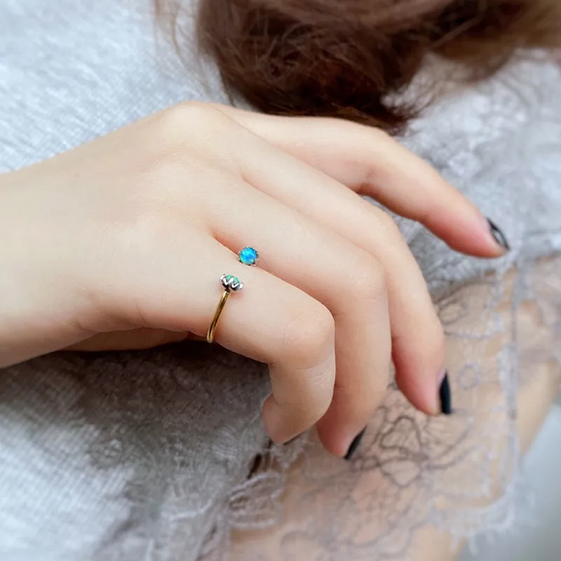 18K White & Gold 0.2Carat Natural Opal Open Ring
