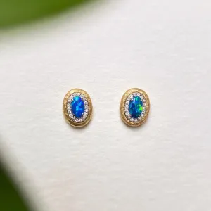18K White & Gold 0.50ct Natural Opal Diamond Stud Earrings
