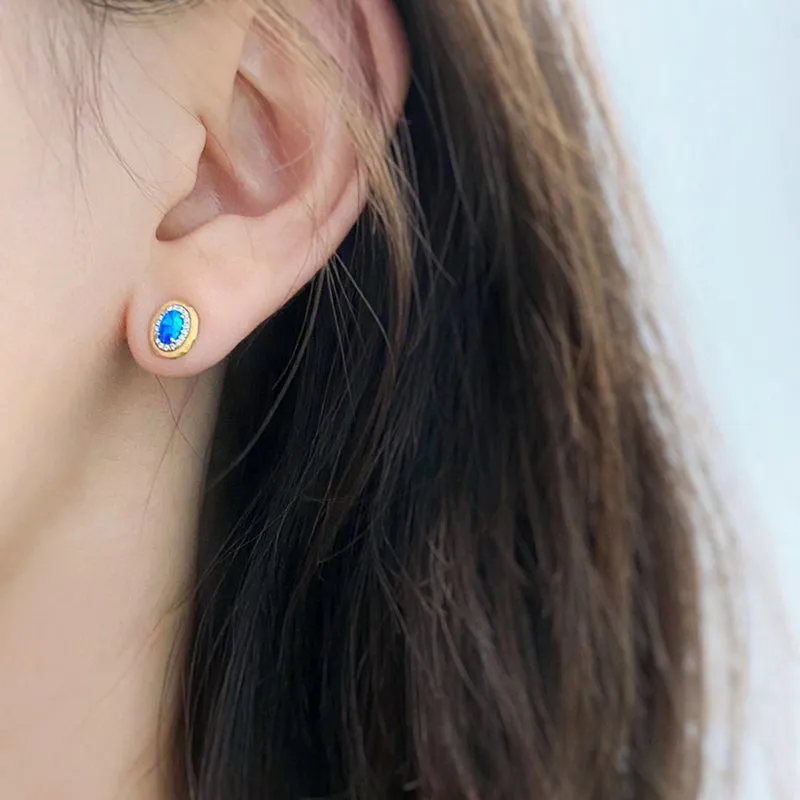 18K White & Gold 0.50ct Natural Opal Diamond Stud Earrings