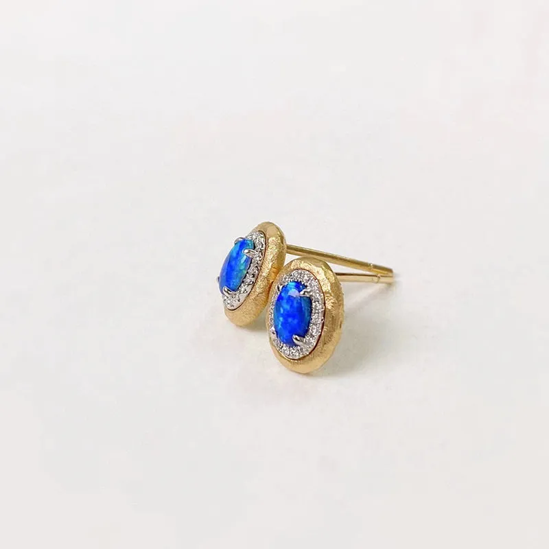 18K White & Gold 0.50ct Natural Opal Diamond Stud Earrings