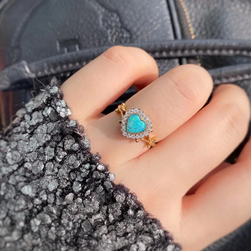 18K White & Gold Heart Shaped 0.50ct Natural Opal Diamond Ring