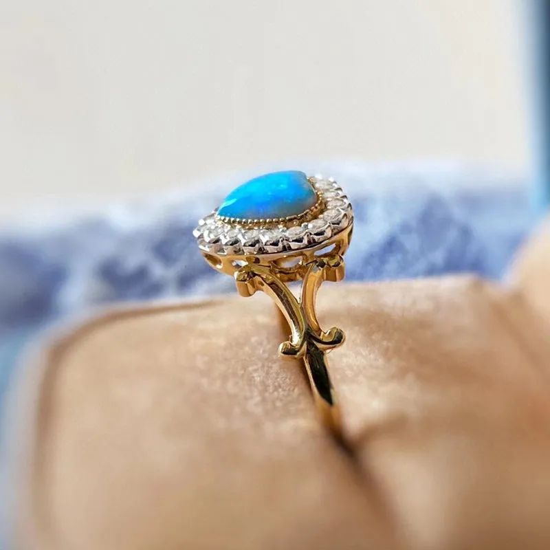 18K White & Gold Heart Shaped 0.50ct Natural Opal Diamond Ring