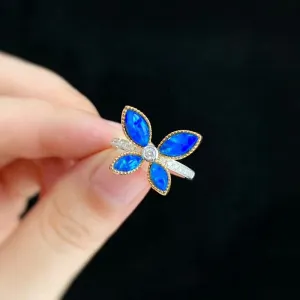 18K White & Gold Marquise Cut 1.0ct Natural Opal Diamond Butterfly Ring