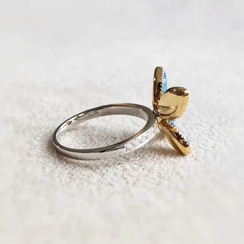 18K White & Gold Marquise Cut 1.0ct Natural Opal Diamond Butterfly Ring