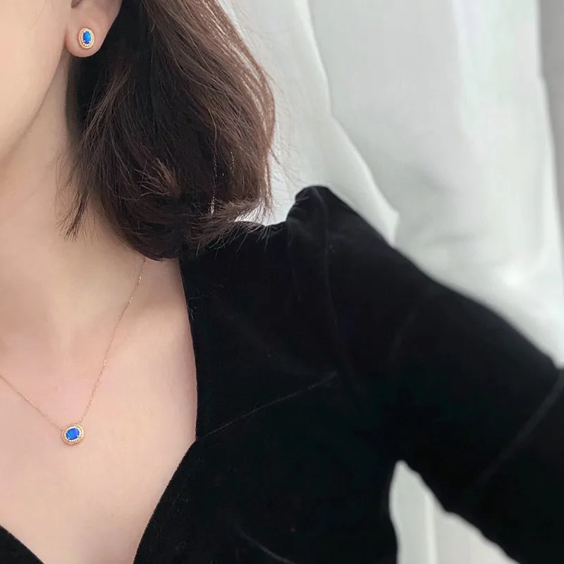 18K White & Gold Oval Cut Natural Opal Real Diamond Necklace