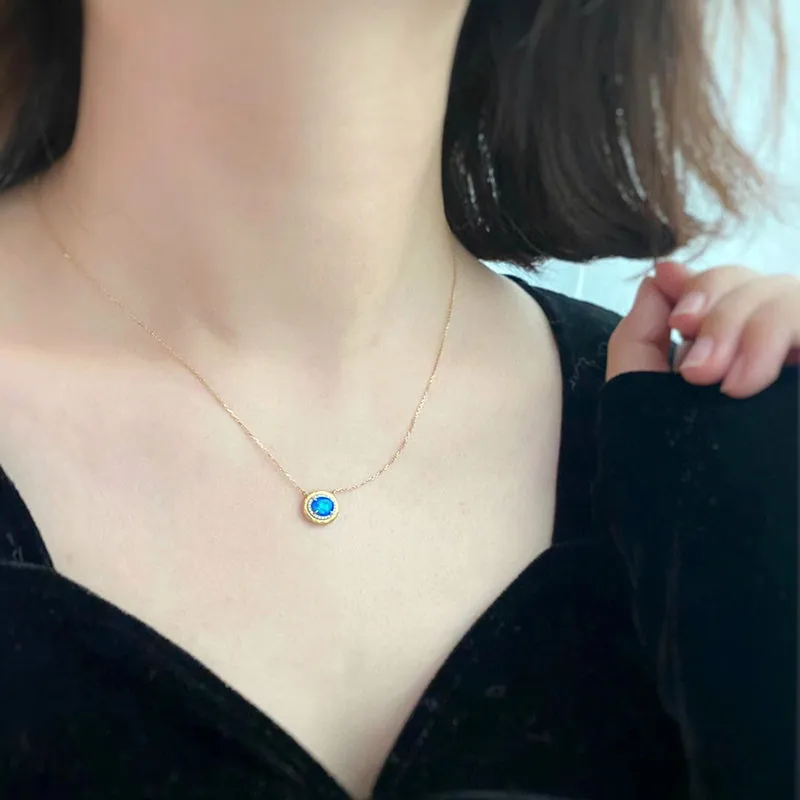 18K White & Gold Oval Cut Natural Opal Real Diamond Necklace
