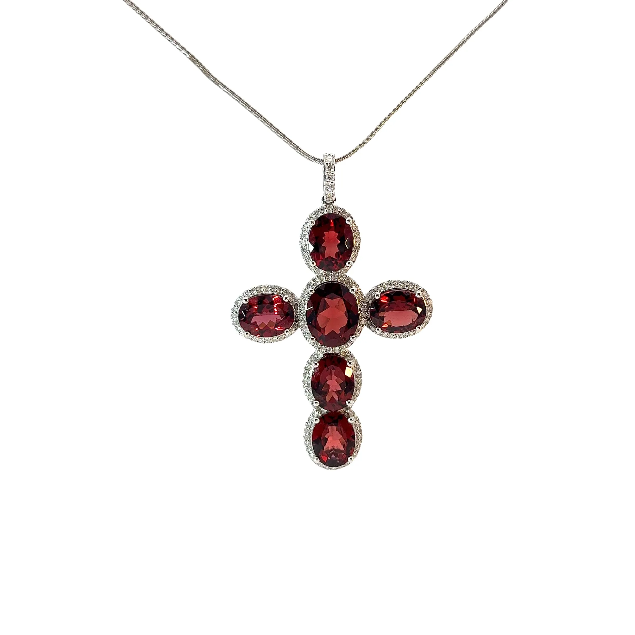 18k White Gold Garnet and Diamond Cross necklace