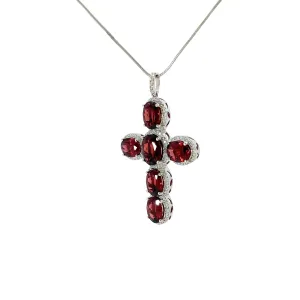 18k White Gold Garnet and Diamond Cross necklace