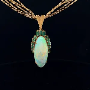 18k Yellow Gold Vintage 8.03ct Cabochon Cut Opal and 1.65ct Round and Baguette Emerald Necklace Certified By GIA # 2231086151