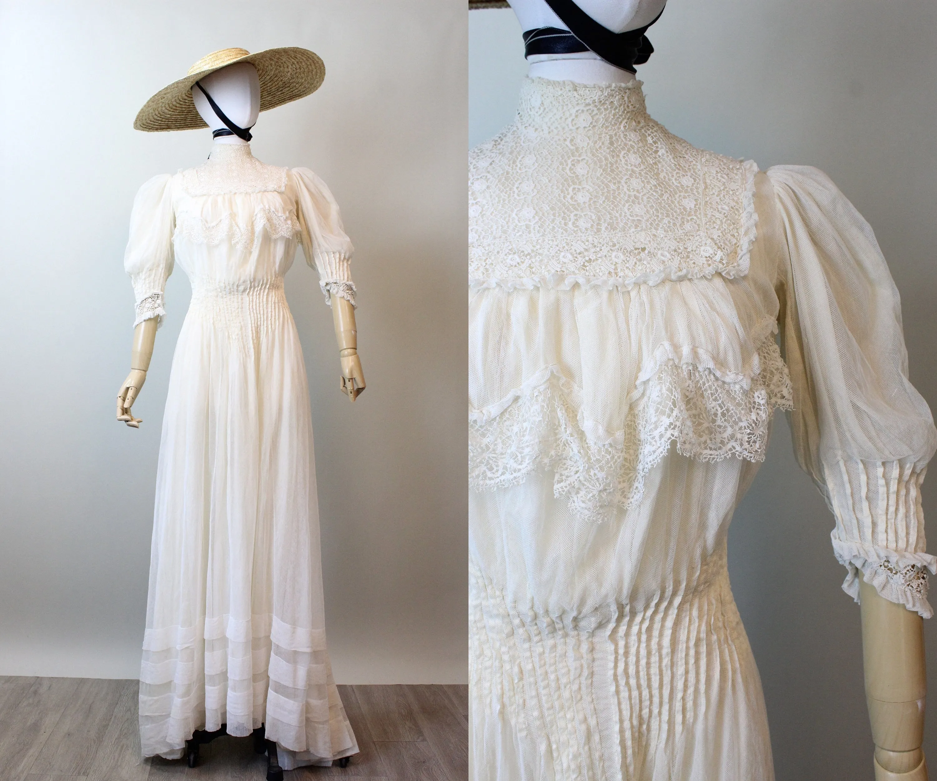 1905 ANTIQUE SILK MESH edwardian wedding dress xs | new spring