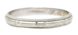 1930's J.R. Wood & Sons Art Deco 18 Karat White Gold Floral Station Men's Band Ring