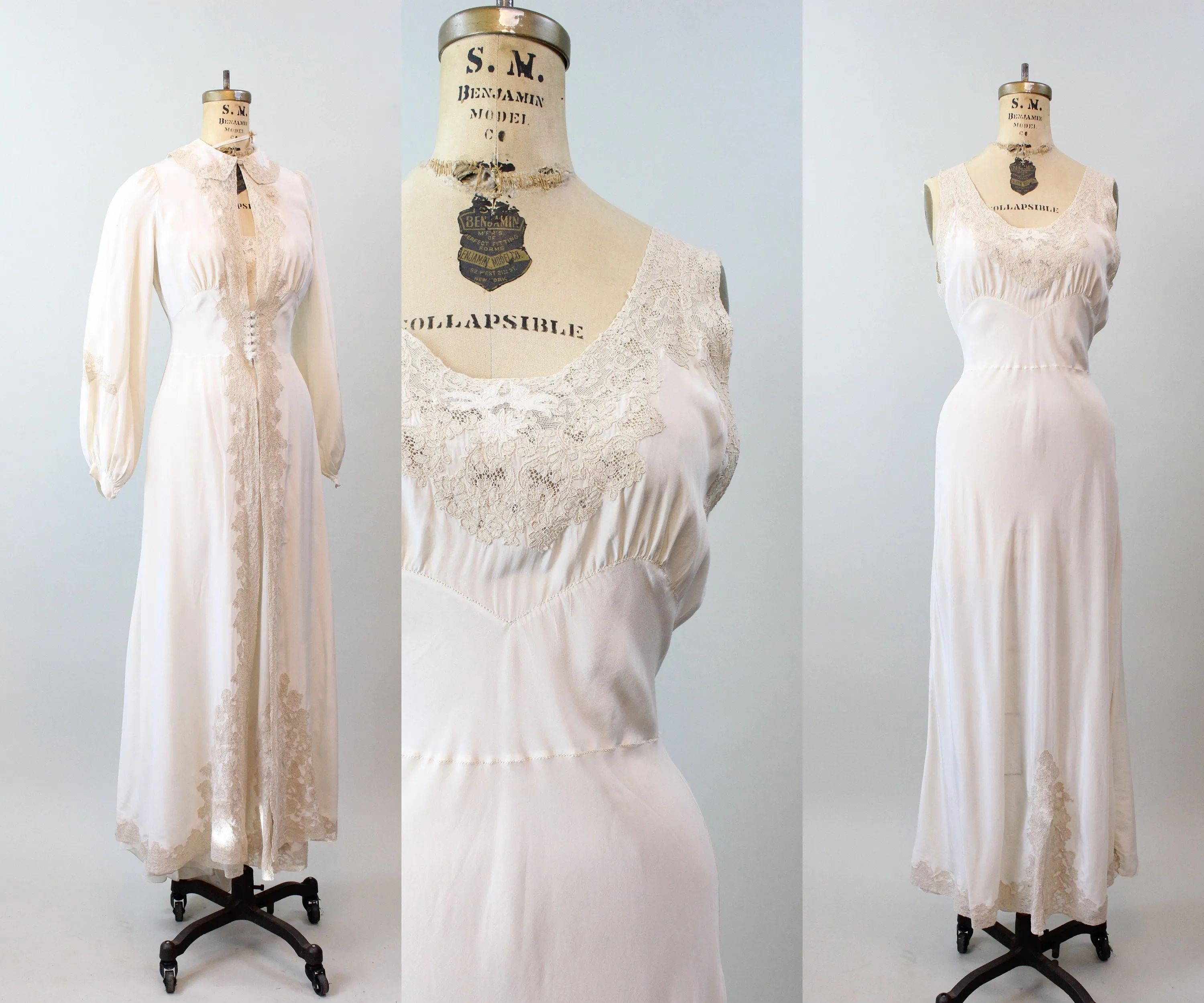 1930s PEIGNOIR set nightgown and robe small medium | new spring summer