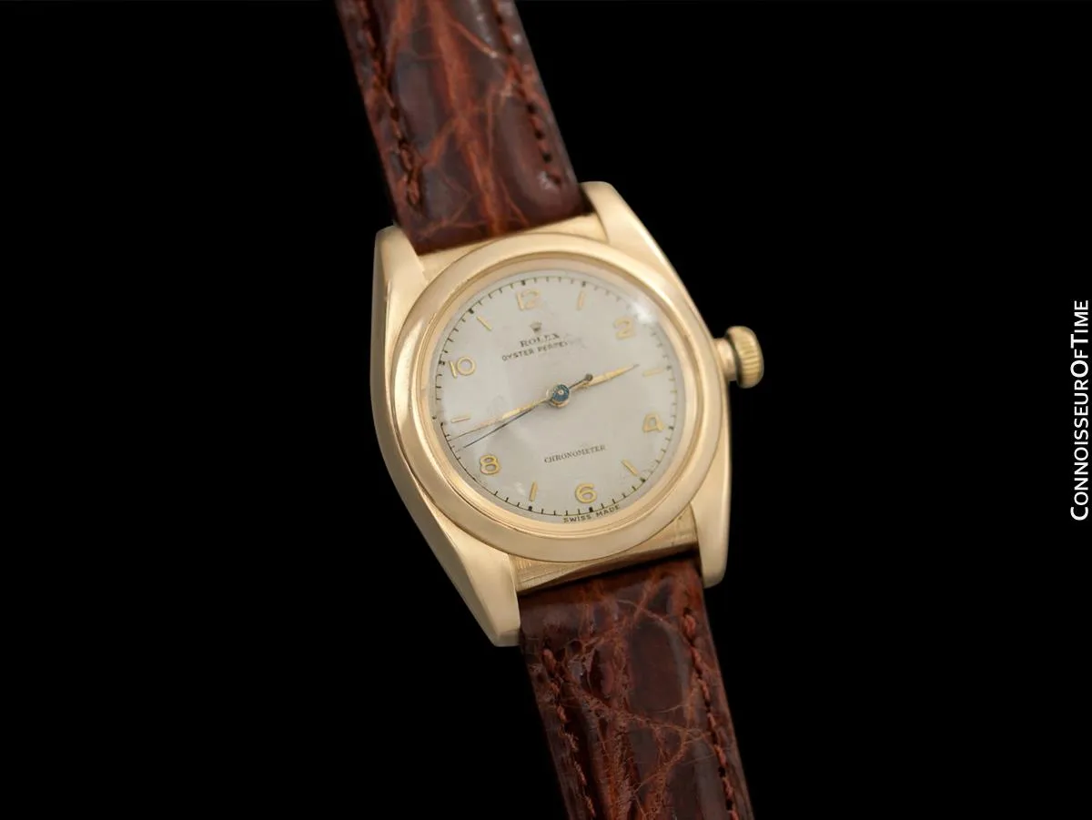 1946 Rolex Vintage Mens Oyster Perpetual Bubble Bubbleback Watch, Ref. 3131 - 14K Gold