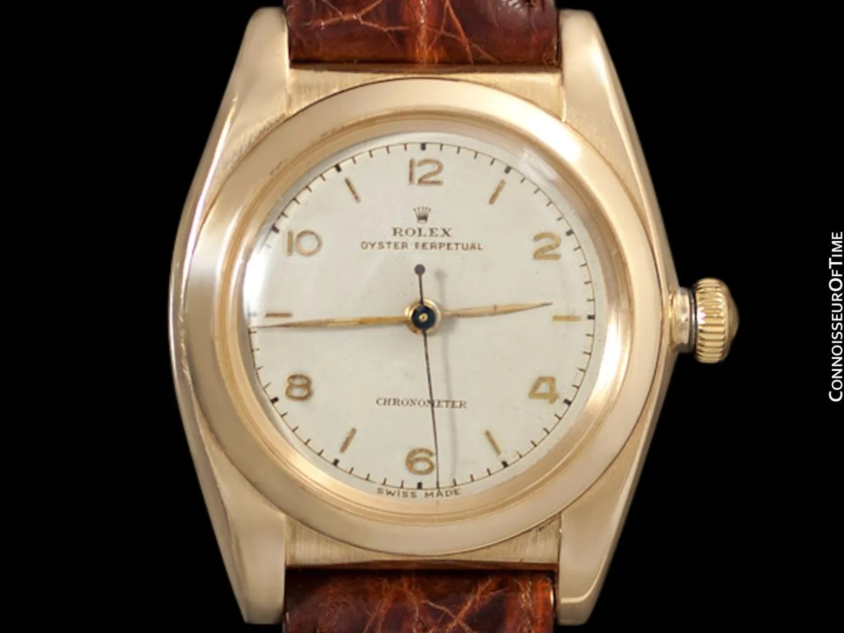 1946 Rolex Vintage Mens Oyster Perpetual Bubble Bubbleback Watch, Ref. 3131 - 14K Gold