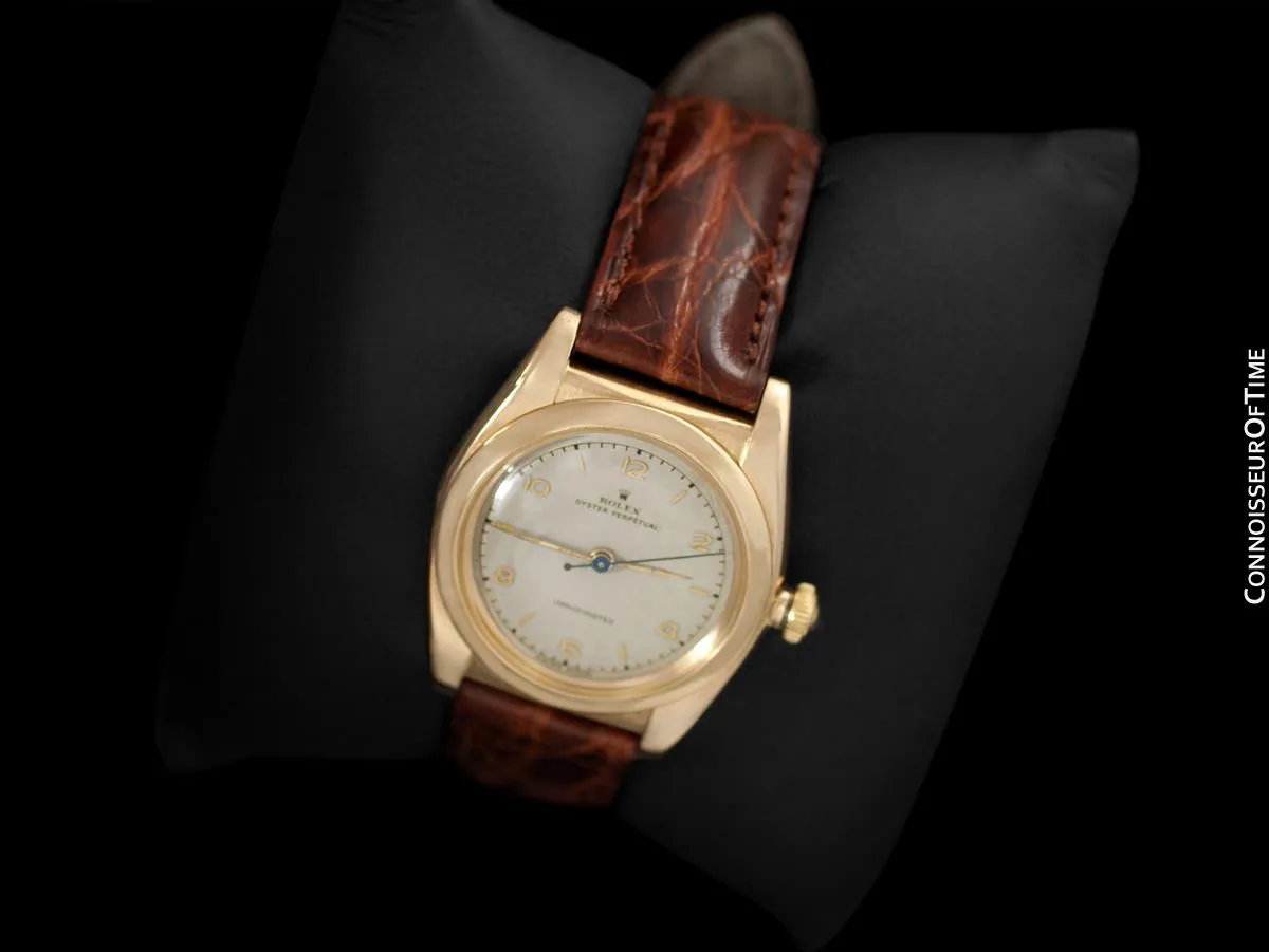 1946 Rolex Vintage Mens Oyster Perpetual Bubble Bubbleback Watch, Ref. 3131 - 14K Gold