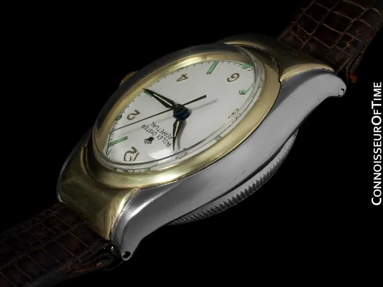 1948 Rolex Vintage Oyster Perpetual Bubbleback, 14K Gold & Stainless Steel - Rare Hooded Model