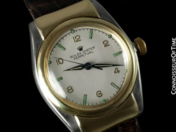 1948 Rolex Vintage Oyster Perpetual Bubbleback, 14K Gold & Stainless Steel - Rare Hooded Model