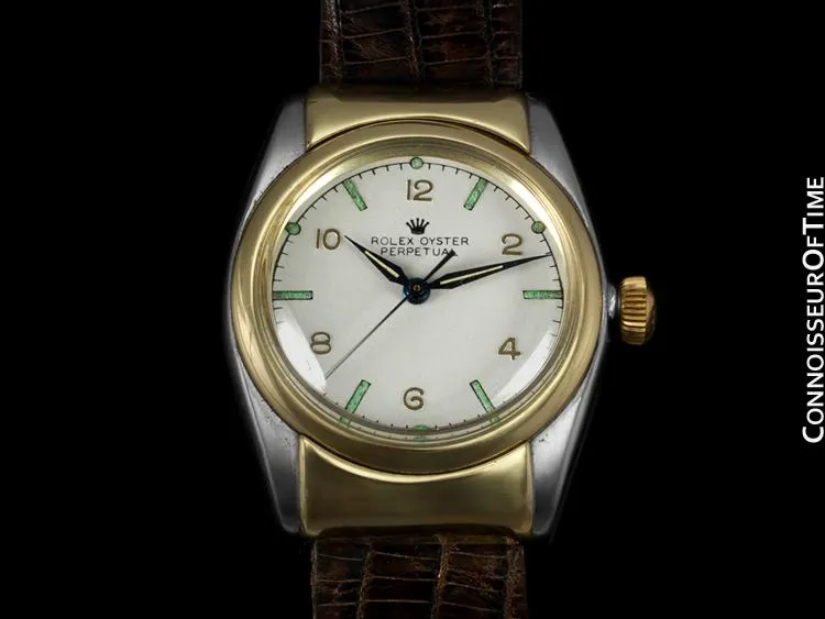 1948 Rolex Vintage Oyster Perpetual Bubbleback, 14K Gold & Stainless Steel - Rare Hooded Model