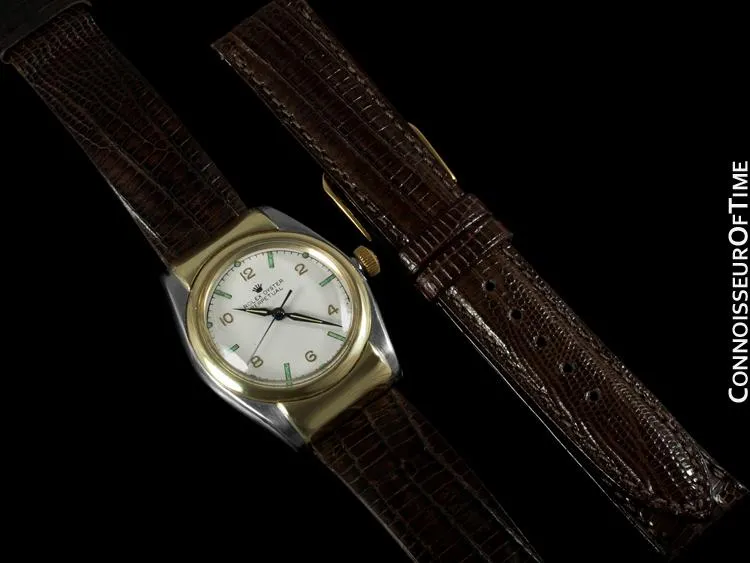 1948 Rolex Vintage Oyster Perpetual Bubbleback, 14K Gold & Stainless Steel - Rare Hooded Model