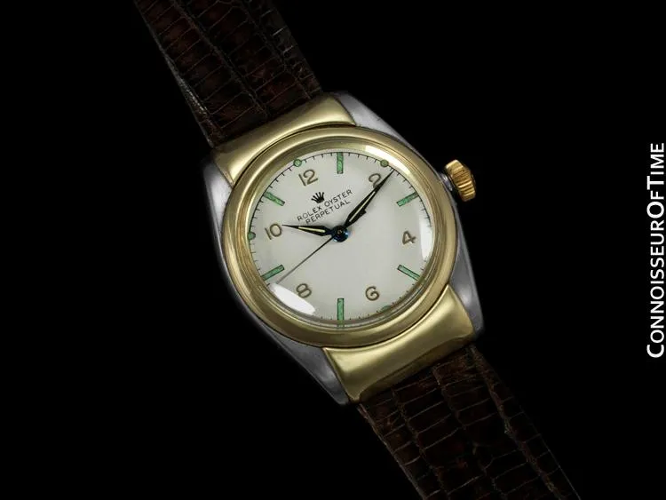 1948 Rolex Vintage Oyster Perpetual Bubbleback, 14K Gold & Stainless Steel - Rare Hooded Model