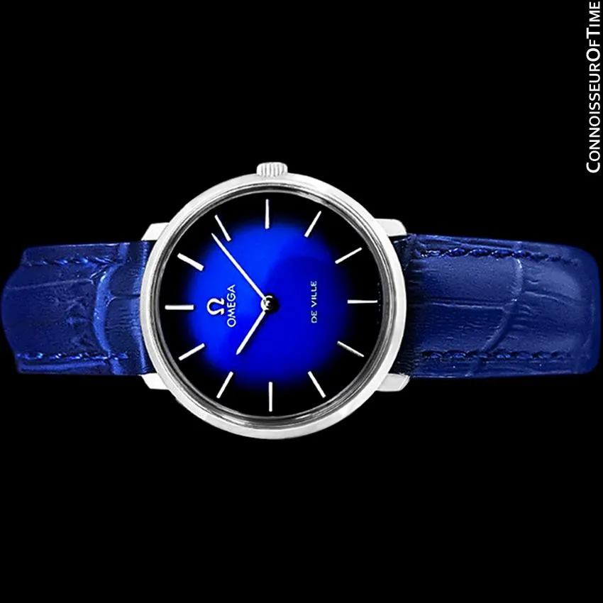 1970 Omega De Ville Vintage Mens Handwound Blue Vignette Dial Watch - Stainless Steel