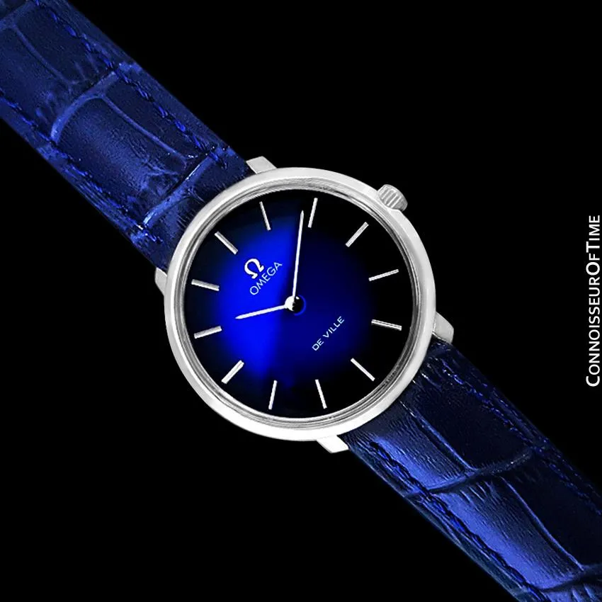 1970 Omega De Ville Vintage Mens Handwound Blue Vignette Dial Watch - Stainless Steel
