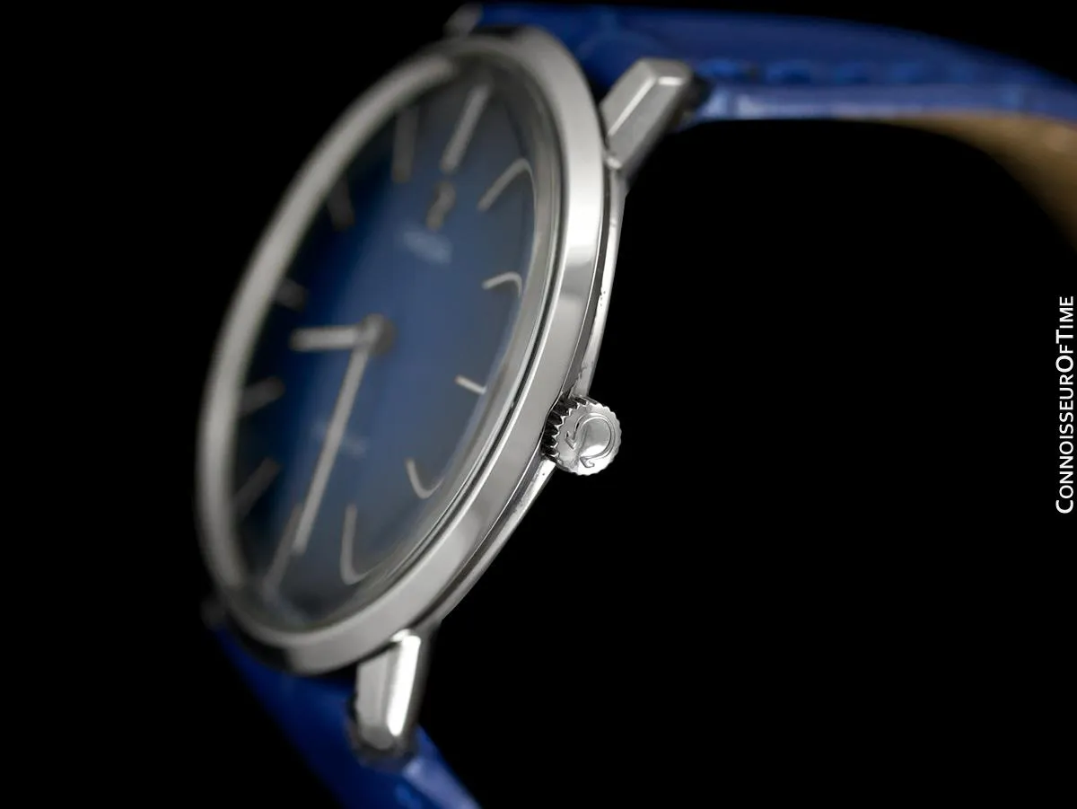 1970 Omega De Ville Vintage Mens Handwound Blue Vignette Dial Watch - Stainless Steel