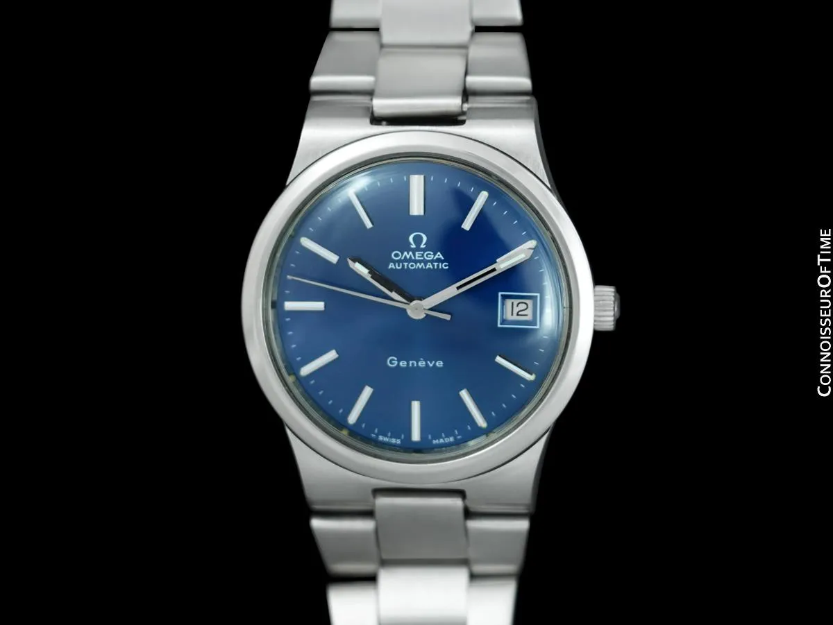1973 Omega Geneve Vintage Mens Automatic Bracelet Watch, Quick-Setting Date - Stainless Steel