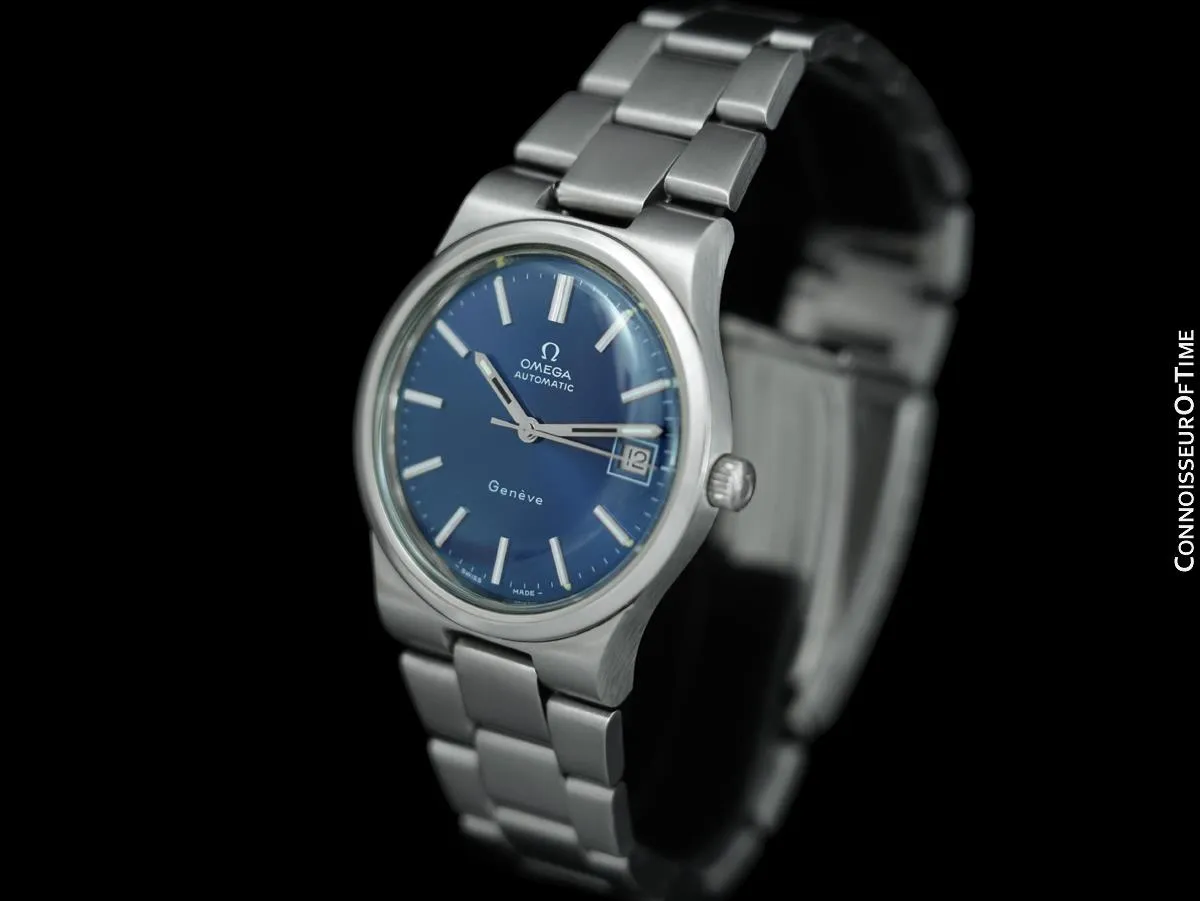 1973 Omega Geneve Vintage Mens Automatic Bracelet Watch, Quick-Setting Date - Stainless Steel