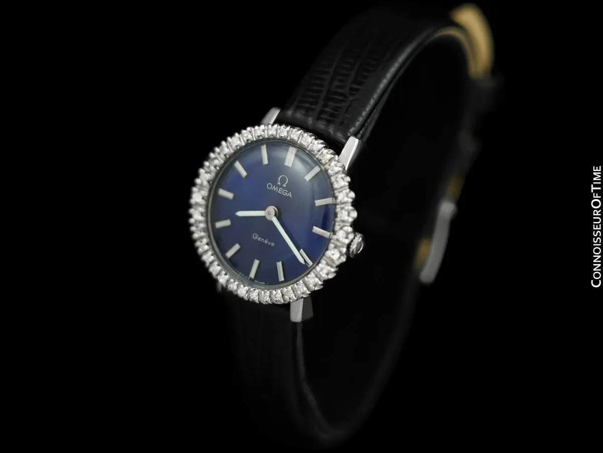 1974 Omega Geneve Vintage Ladies Handwound Watch - Stainless Steel & Diamonds