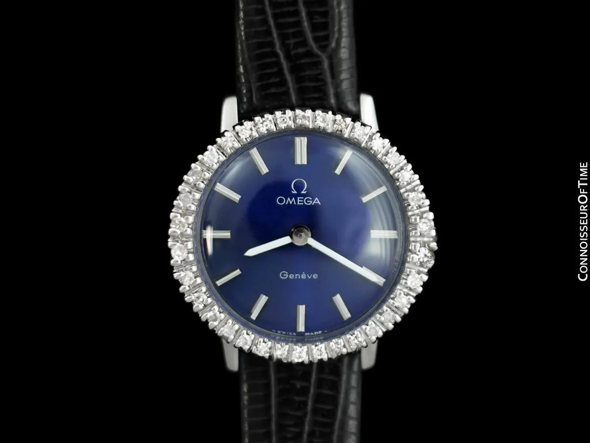 1974 Omega Geneve Vintage Ladies Handwound Watch - Stainless Steel & Diamonds