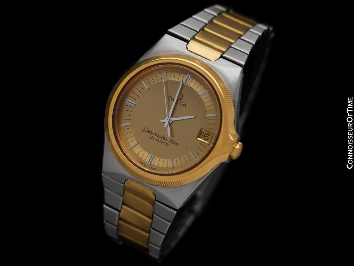 1980 Omega Seamaster 120M Vintage Full Size Mens Quartz Watch, Date - Stainless Steel & 18K Gold Plated