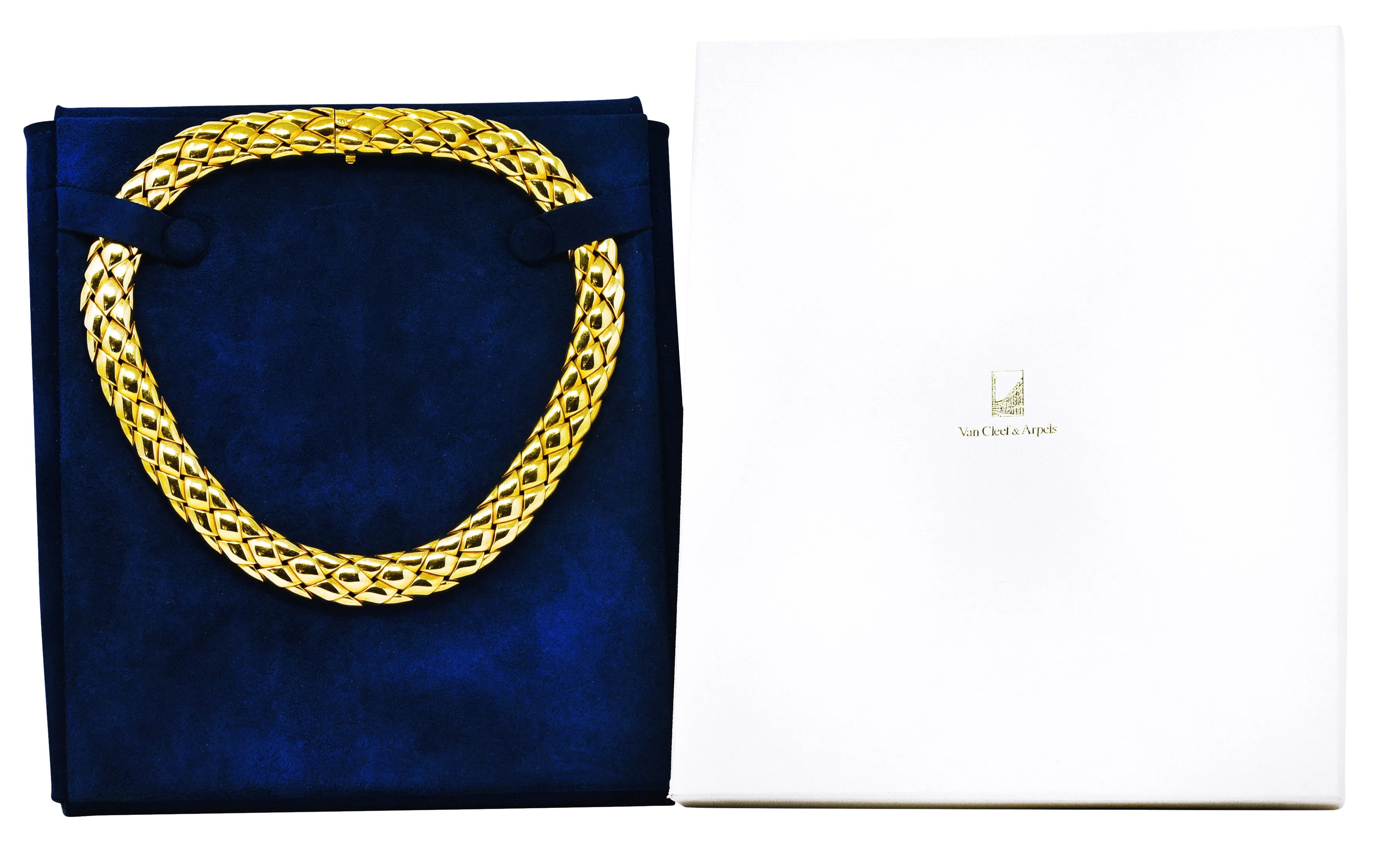 1980's Van Cleef and Arpels French 18 Karat Yellow Gold Woven Collar Vintage Necklace