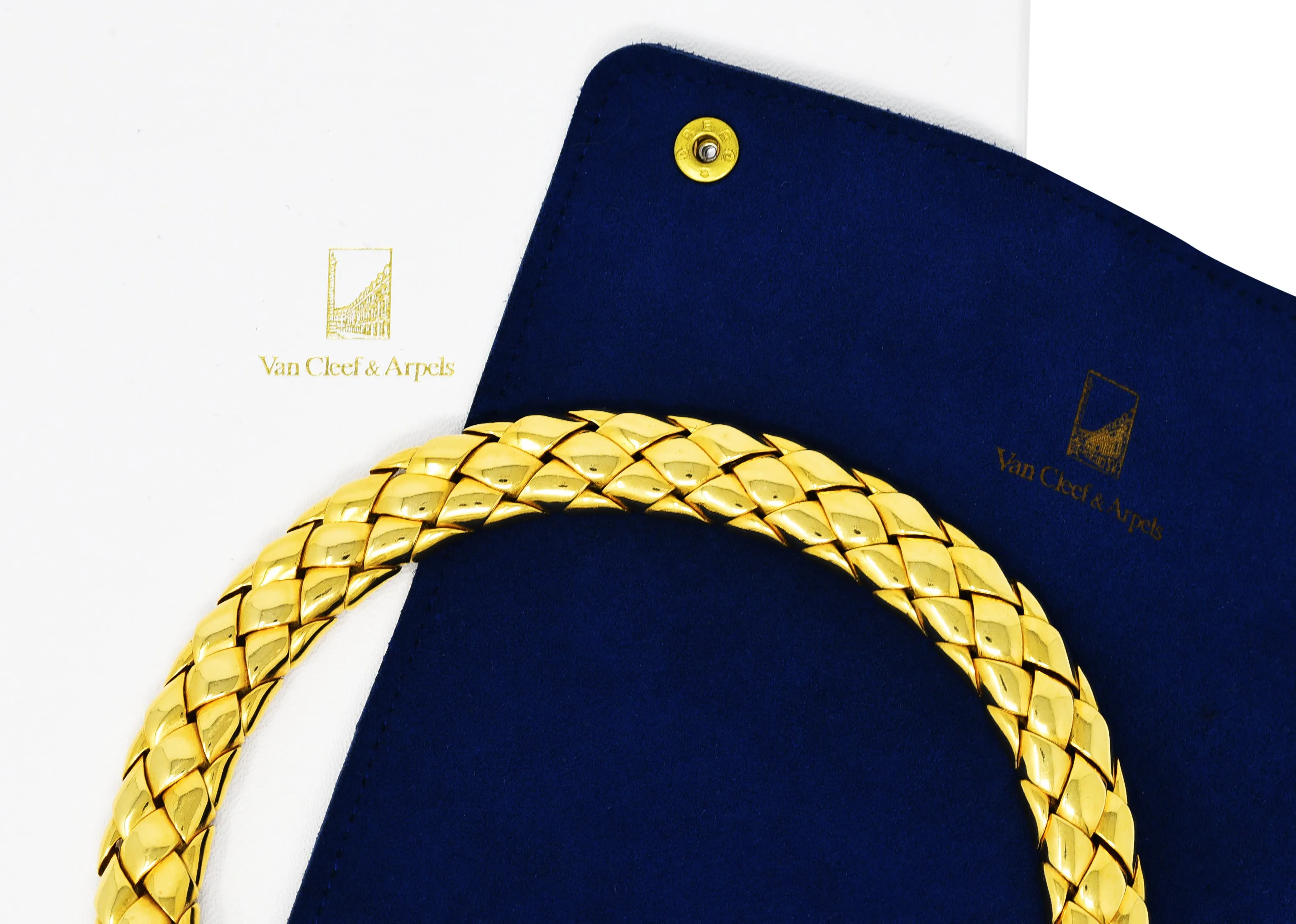 1980's Van Cleef and Arpels French 18 Karat Yellow Gold Woven Collar Vintage Necklace