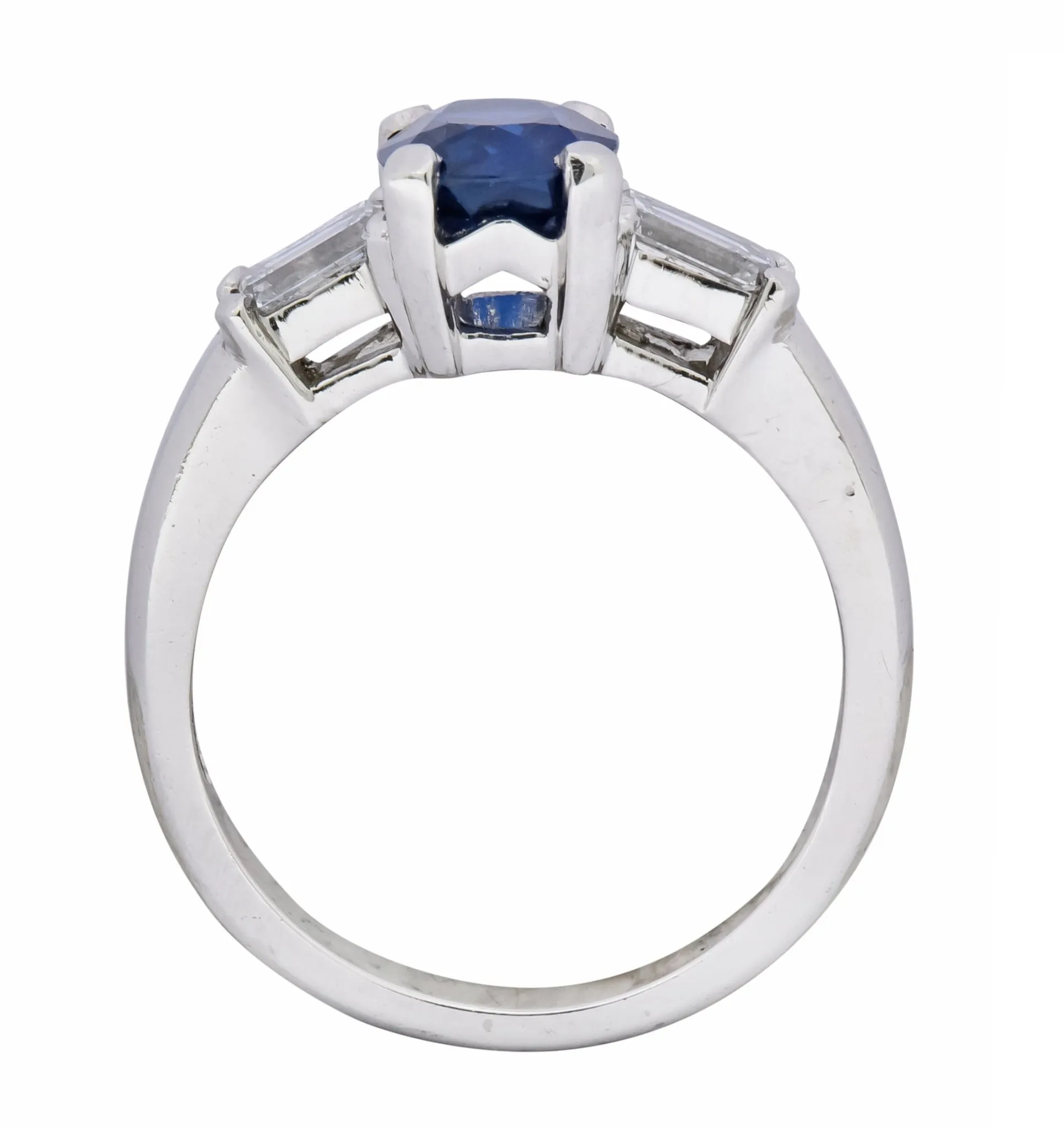 1980's Vintage 2.50 CTW No Heat Sapphire Diamond Platinum Three Stone Ring AGL