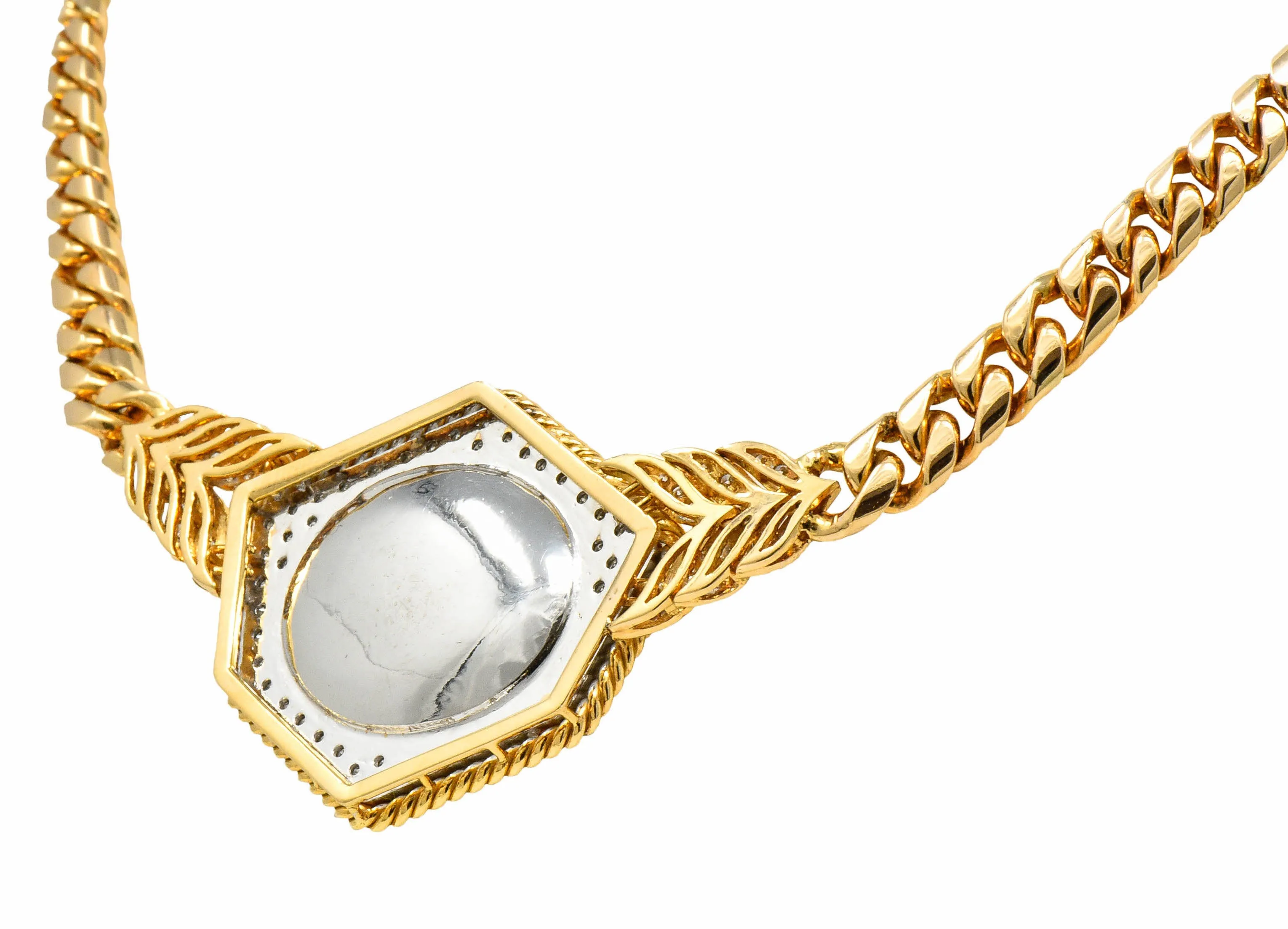 1980's Vintage Opal Diamond 18 Karat Two-Tone Gold Statement Necklace