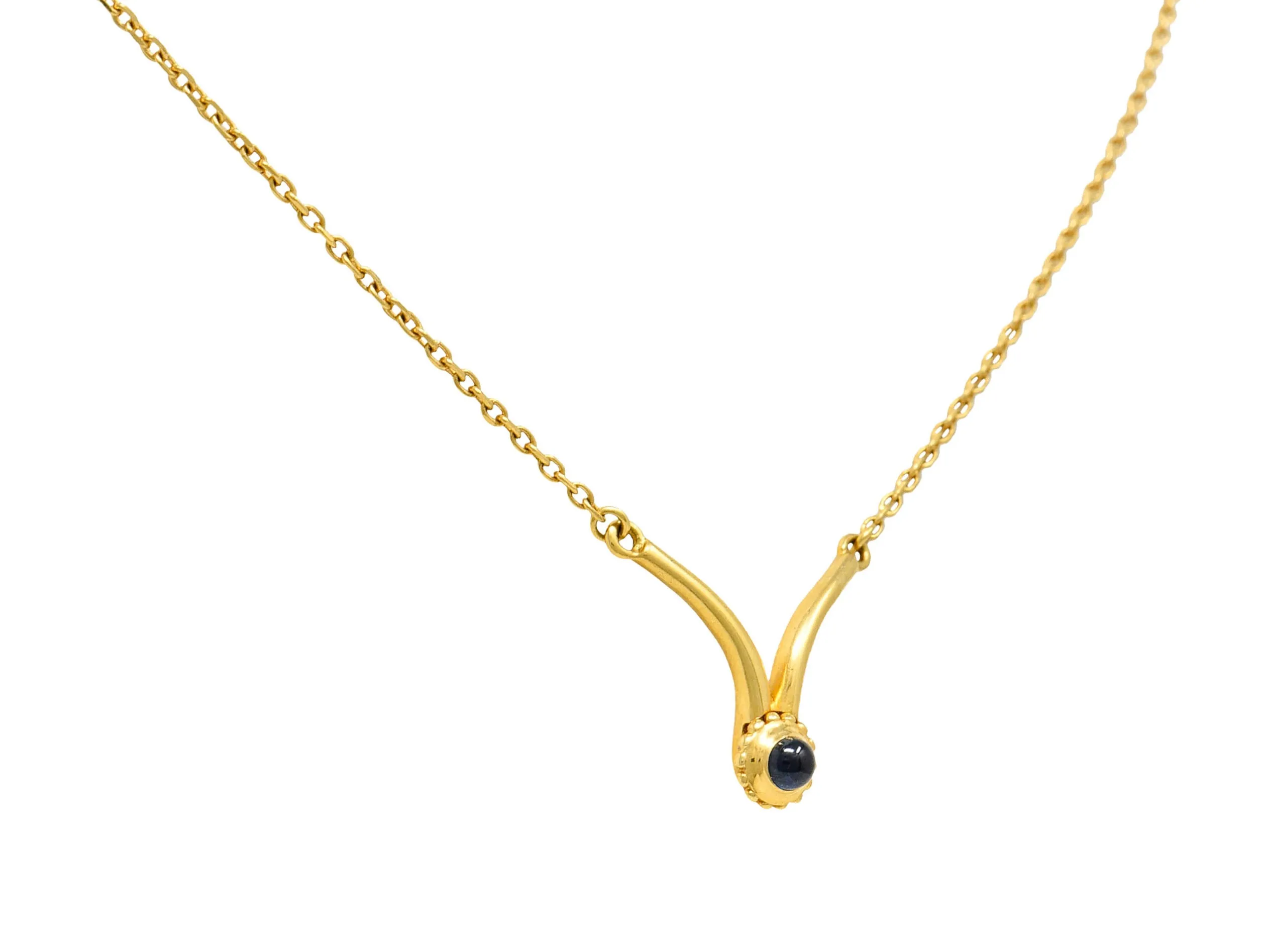 1990's Cartier Sapphire Cabochon 18 Karat Gold Vintage Chevron Necklace