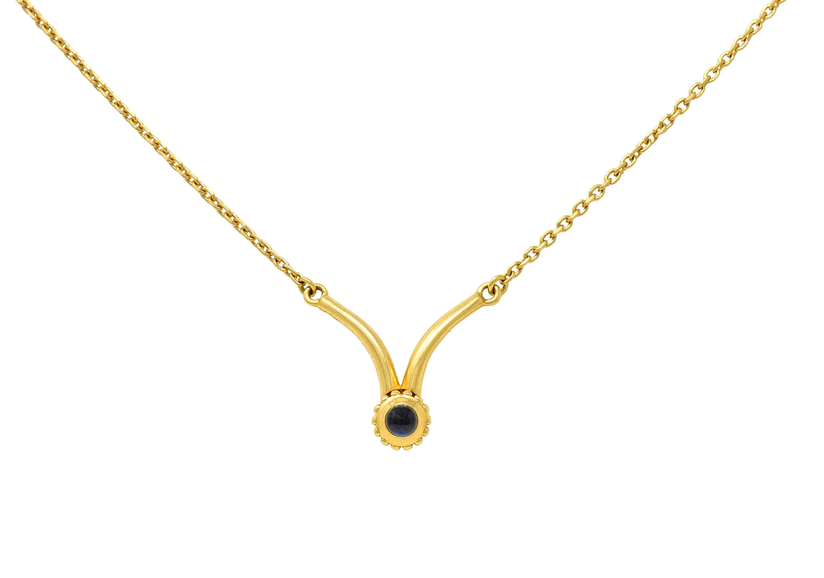 1990's Cartier Sapphire Cabochon 18 Karat Gold Vintage Chevron Necklace