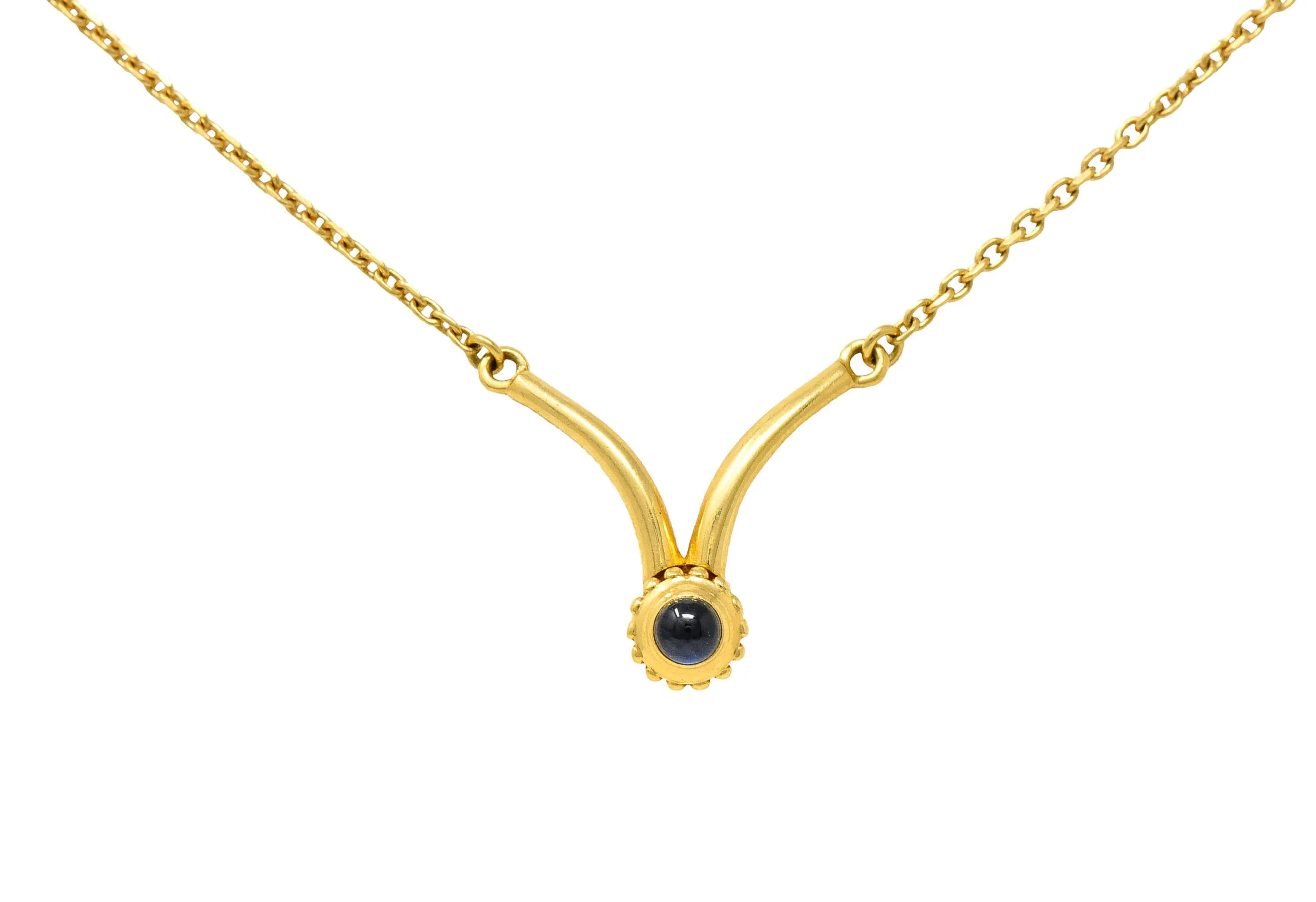 1990's Cartier Sapphire Cabochon 18 Karat Gold Vintage Chevron Necklace