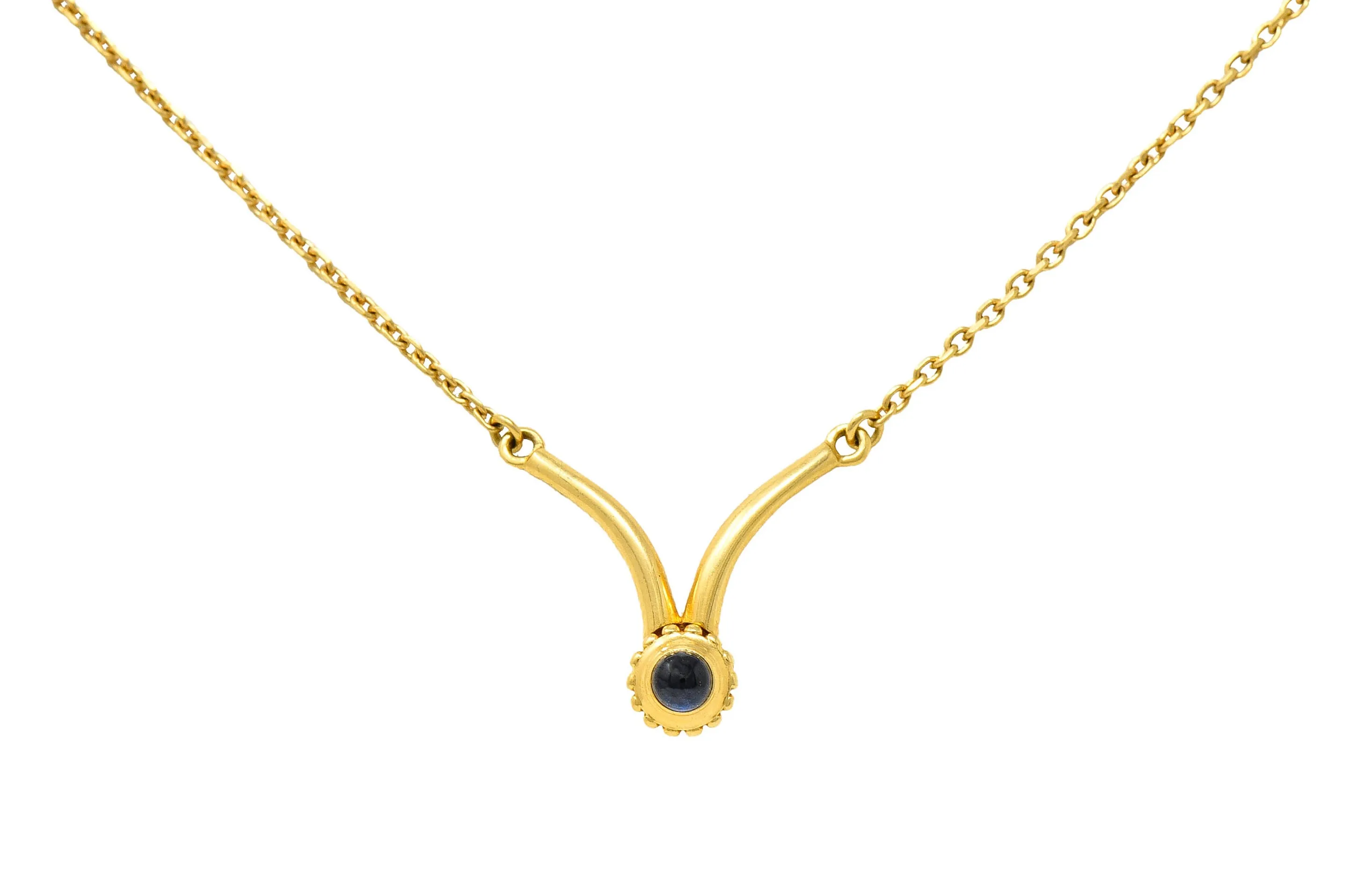 1990's Cartier Sapphire Cabochon 18 Karat Gold Vintage Chevron Necklace
