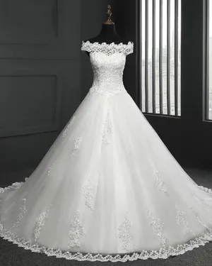 2019 Lace Wedding Dresses Cap Sleeve Modest Lace Bridal Ball Gowns for Wedding