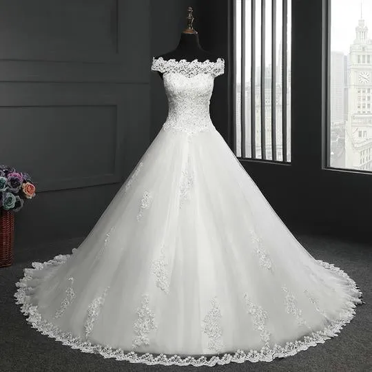 2019 Lace Wedding Dresses Cap Sleeve Modest Lace Bridal Ball Gowns for Wedding