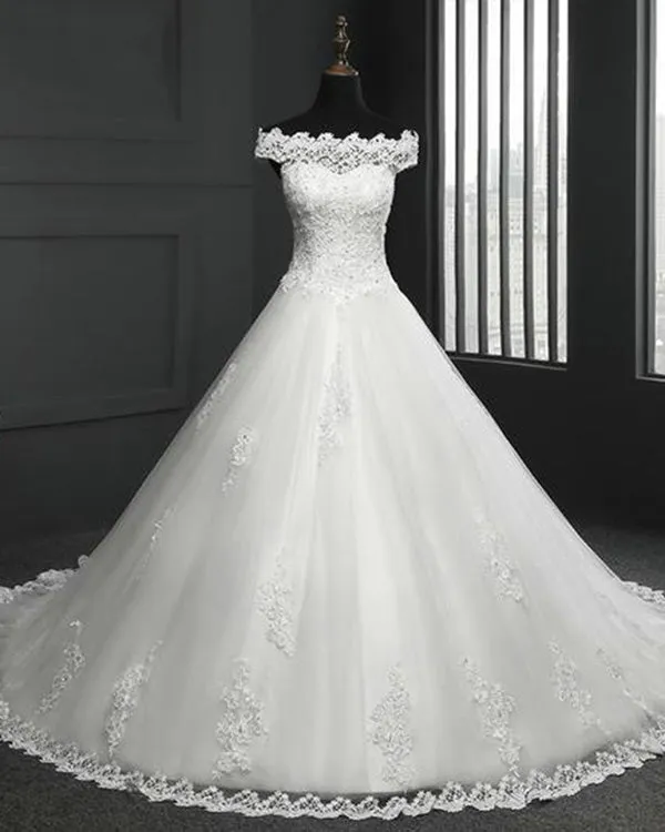 2019 Lace Wedding Dresses Cap Sleeve Modest Lace Bridal Ball Gowns for Wedding