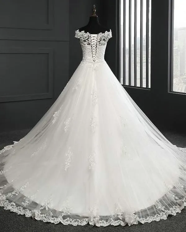 2019 Lace Wedding Dresses Cap Sleeve Modest Lace Bridal Ball Gowns for Wedding