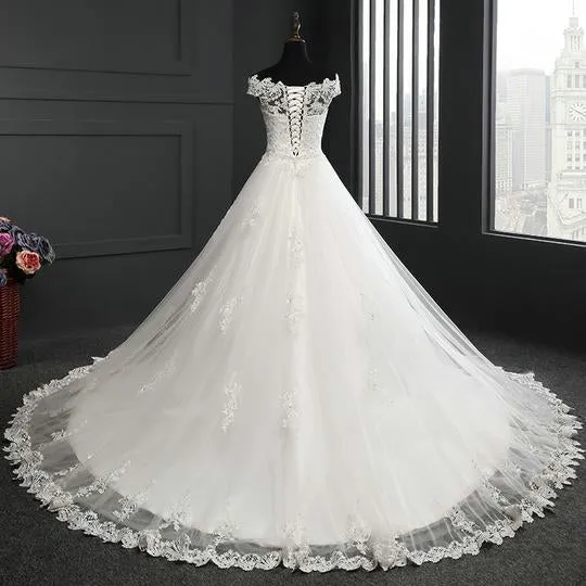 2019 Lace Wedding Dresses Cap Sleeve Modest Lace Bridal Ball Gowns for Wedding