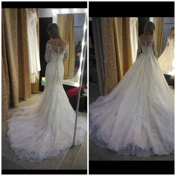 2019 Off The Shoulder Mermaid Wedding Dresses Full Sleeve Elegant Bridal Gown Appliques